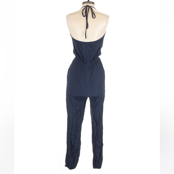 NWT Lulus Navy Blue Learning To Fly Halter Surplice Jumpsuit - Picture 3 of 5